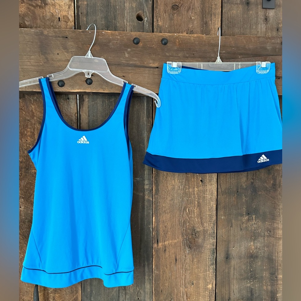 ADIDAS CLIMALITE TENNIS SET. Bright blue. Tank & Skort. Size SMALL. $30 Set.